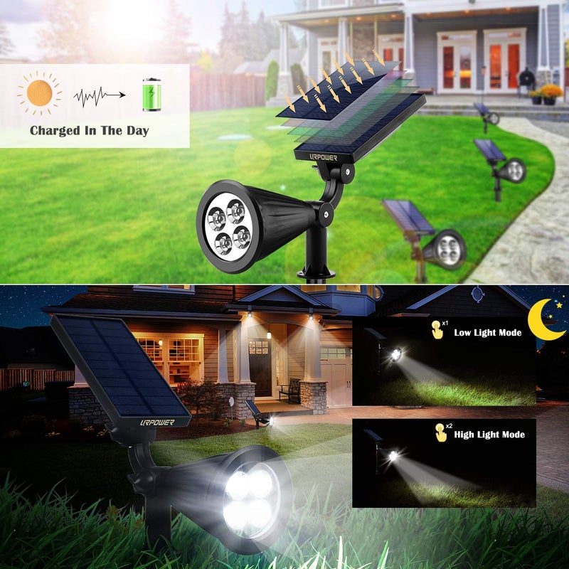 URPOWER Solar Spot Lights - 2-in-1 Waterproof Landscape Spotlights, Dusk-to-Dawn Solar Powered Outdoor Lights for Garden, Yard, Pathway (2 Pack) - Image 3